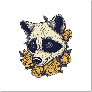 Yellow flower raccoon Posters and Art